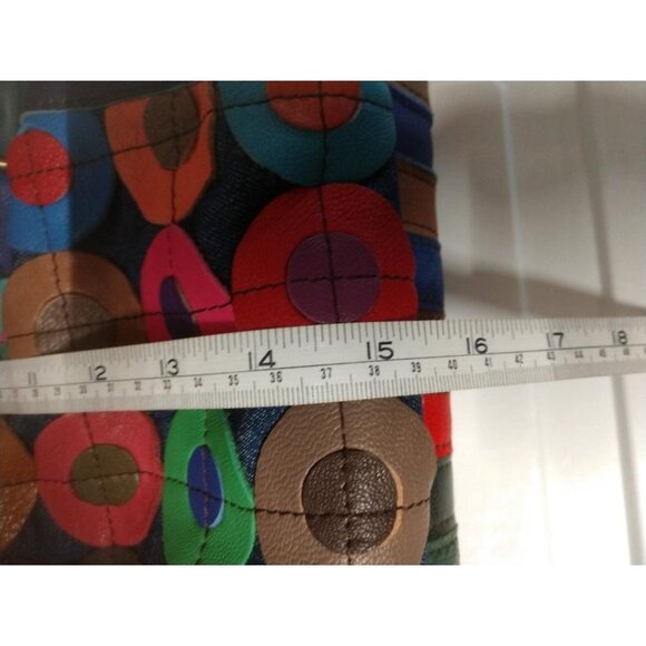 Ameri Leather Multi-Colored Leather Patchwork Tote Bag With Red Accent Pouch & T - Picture 4 of 9